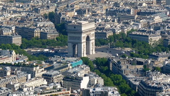 wide view over the city, Arc de Triumph in focus