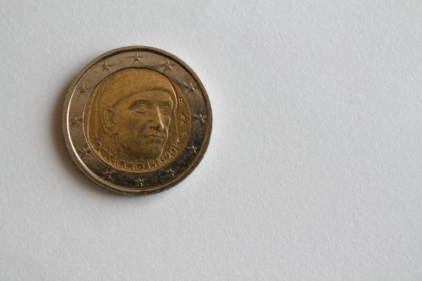 고립 된 백색 배경에 교 단 1 유로 동전 거짓말은 두 유로-뒷면 - european union coin one euro coin one euro cent coin �뉴스 사진 이미지
