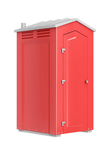 istock Red mobile toilet isolated on white 896926808