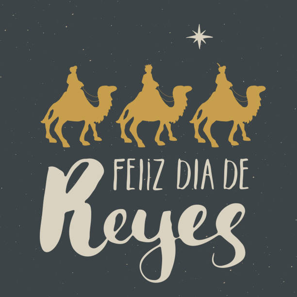 Feliz Dia de Reyes, Happy Day of kings, Calligraphic Lettering. Typographic Greetings Design. Calligraphy Lettering for Holiday Greeting. Hand Drawn Lettering Text Vector illustration Feliz Dia de Reyes, Happy Day of kings, Calligraphic Lettering. Typographic Greetings Design. Calligraphy Lettering for Holiday Greeting. Hand Drawn Lettering Text Vector illustration. religious christmas greetings stock illustrations