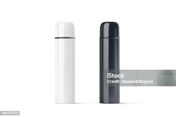 Blank Black And White Closed Travel Thermos Mock Up Stock Photo - Download Image Now