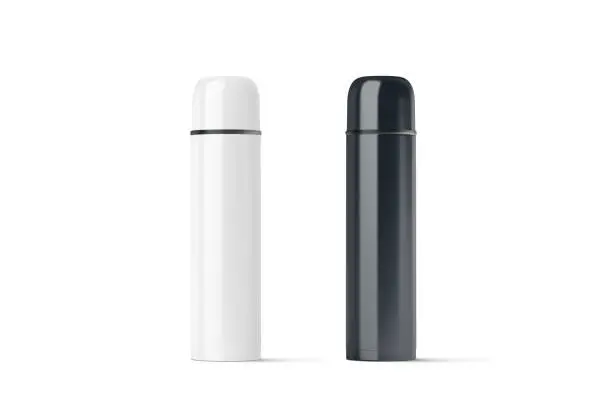 Photo of Blank black and white closed travel thermos mock up