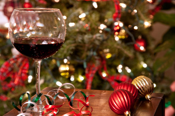 istock Wine glass with Christmas decorations 896940154