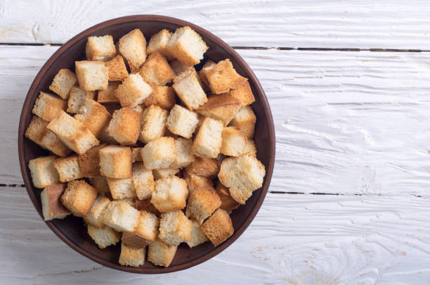 istock Crispy croutons in bowl 896949422