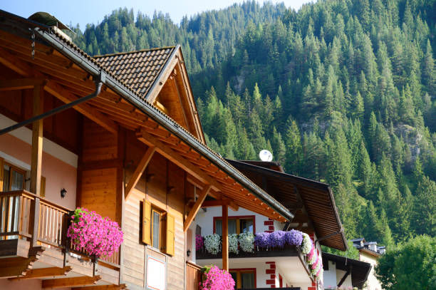 Zakopane, Poland - April 21, 2019: Beautiful holiday country villa with wood shingle roof. Zakopane, small tourist resort in Tatra Mountains, Poland