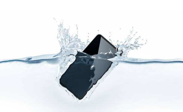 istock Black new smartphone mockup fall in water 896967712