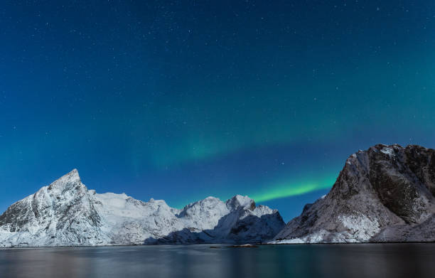 istock Aurora borealis over Lofoten snow covered mountains with starry sky 896967718