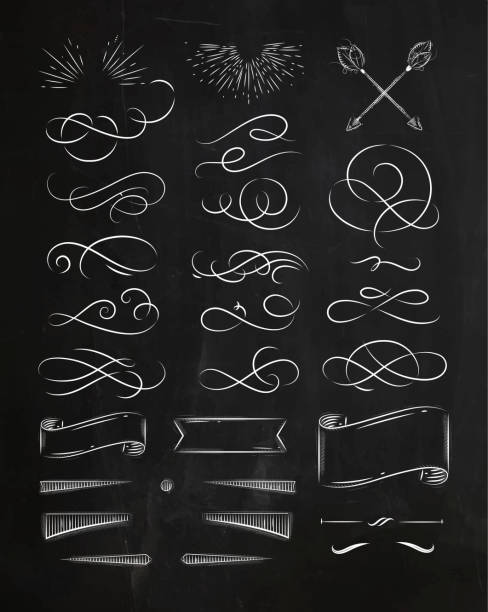 каллиграфические винтажные графические элементы мелом - drawing symbol chalk blackboard stock illustrations