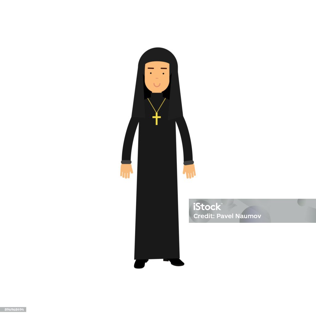 Cartoon Character Of Catholic Nun In Traditional Apparel Woman In Fancy Black  Dress Religious Person With Smiling Face Expression Flat Vector  Illustration Stock Illustration - Download Image Now - iStock