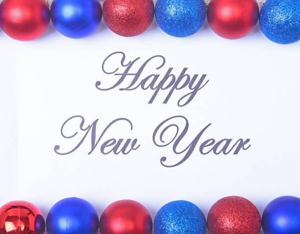 istock Text happy new year on paper with many balls 896975514