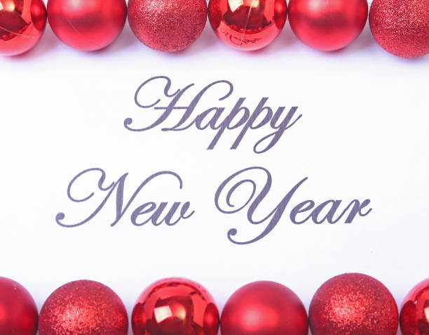 istock Text happy new year on paper with many balls 896975786