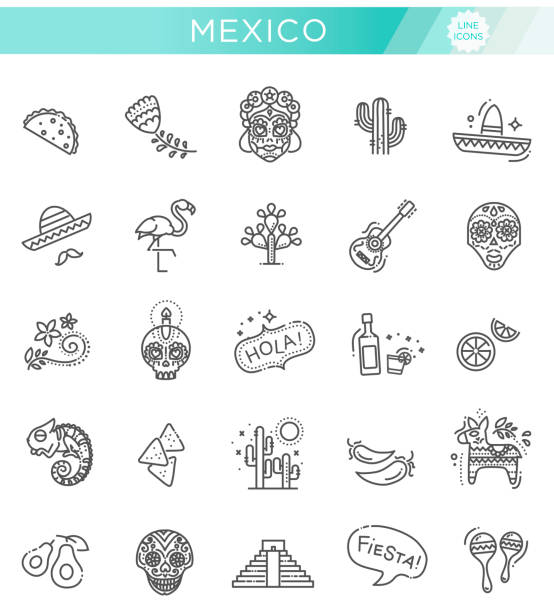 ilustrações de stock, clip art, desenhos animados e ícones de mexican culture icons set. day of the dead - carnival spirit