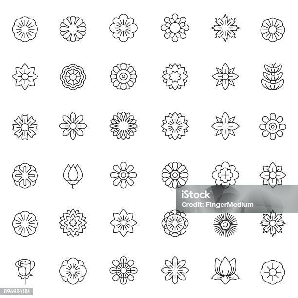 Flower Icon Set Stock Illustration - Download Image Now - Flower, Pattern, Flower Head