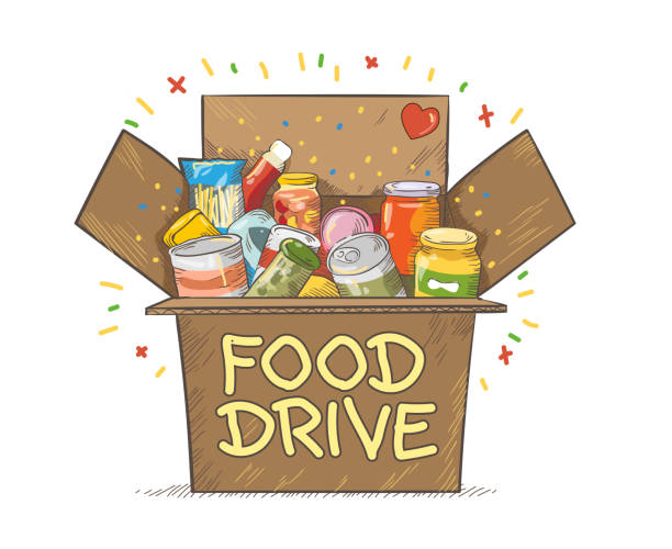 ilustrações de stock, clip art, desenhos animados e ícones de food drive charity movement - non perishable