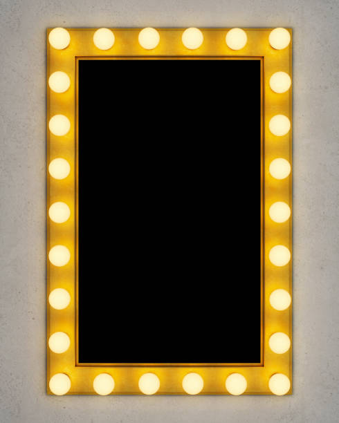 Retro make-up mirror on concrete wall Retro make-up mirror on concrete wall. 3D rendering backstage mirror stock pictures, royalty-free photos & images