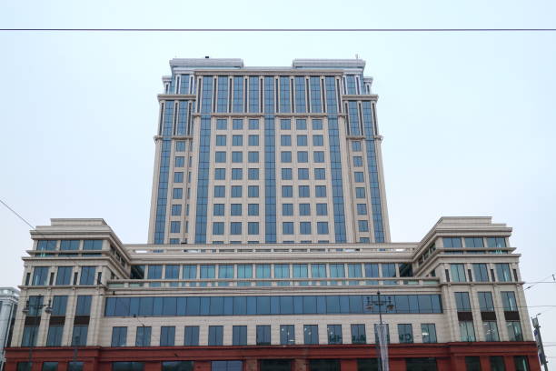 buildings at an acute angle on a winter day