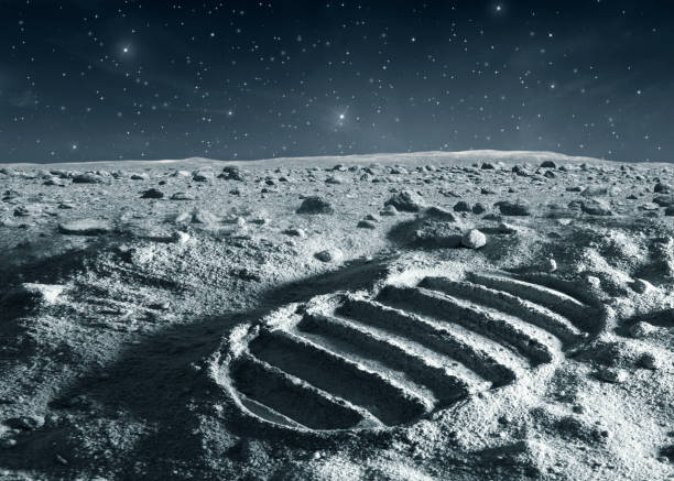 Footprint of astronaut on the moon Footprint of astronaut on the moon with stars on the dark sky planetary moon photos stock pictures, royalty-free photos & images