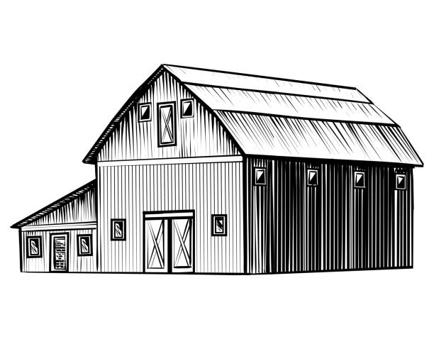 Farm barn isolated on white background hand drawn sketch style illustration vector art illustration