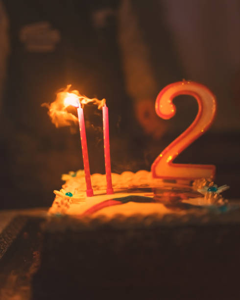 istock Happy birthday cake with two candles 897063656