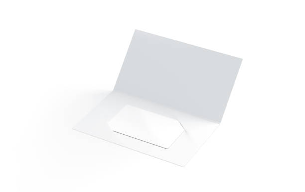 istock Blank white plastic card mock up inside paper booklet holder 897064218
