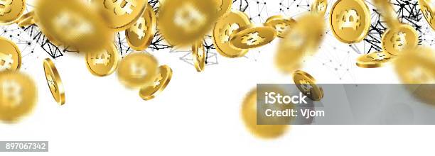 Banner With Falling Gold Bitcoins Stock Illustration - Download Image Now - Bitcoin, Coin, Cryptocurrency