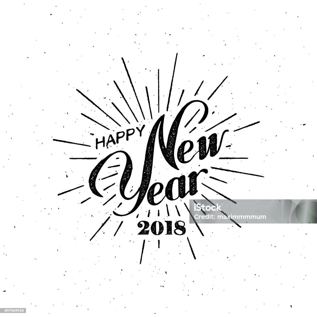 Happy New 2018 Year Happy New 2018 Year. Holiday Vector Illustration With Lettering Composition and Burst. Vintage Festive Label Firework - Explosive Material stock vector