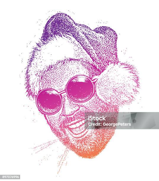 Young Bearded Hipster Wearing Santa Hat Talking Stock Illustration - Download Image Now - Christmas, Singing, Adult