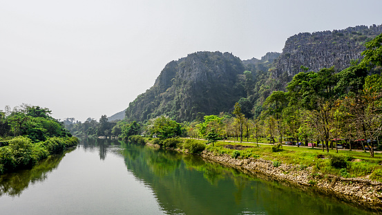 Still river in the country around Vang Vieng, Laos