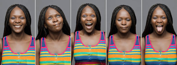 veri ritratti di donne con emozioni diverse - multiple exposure immagine foto e immagini stock