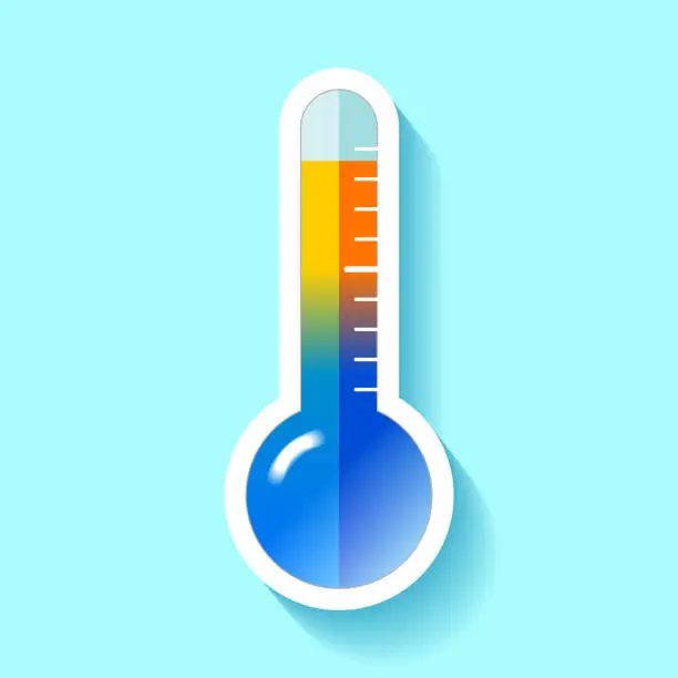 Vector illustration of Thermometer in flat style, transition from cold to hot temperature, design element on color background. Vector design object