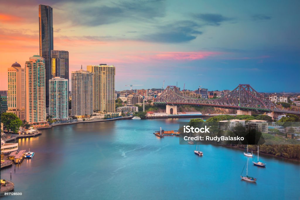 Brisbane, Australia. Cityscape image of Brisbane skyline, Australia during dramatic sunset. Brisbane Stock Photo