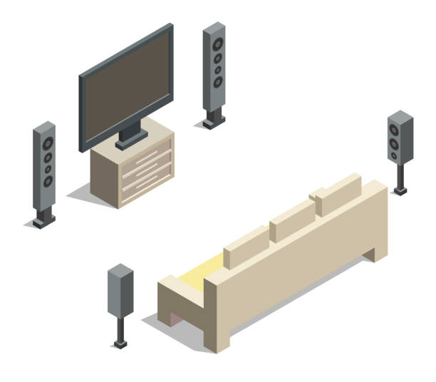 Home cinema objects isolated isometric Home cinema objects isolated isometric surround sound stock illustrations