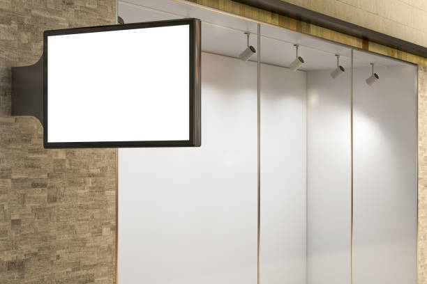 istock Empty store window, shop sign and entrance 897161514