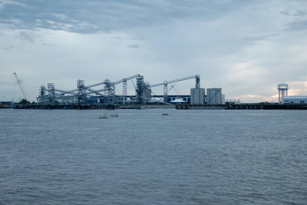 Port Allen, Louisiana, USA - 2017: Port of Greater Baton Rouge, by the Mississippi river. It is the northernmost port on the Mississippi River capable of handling Panamax ships.