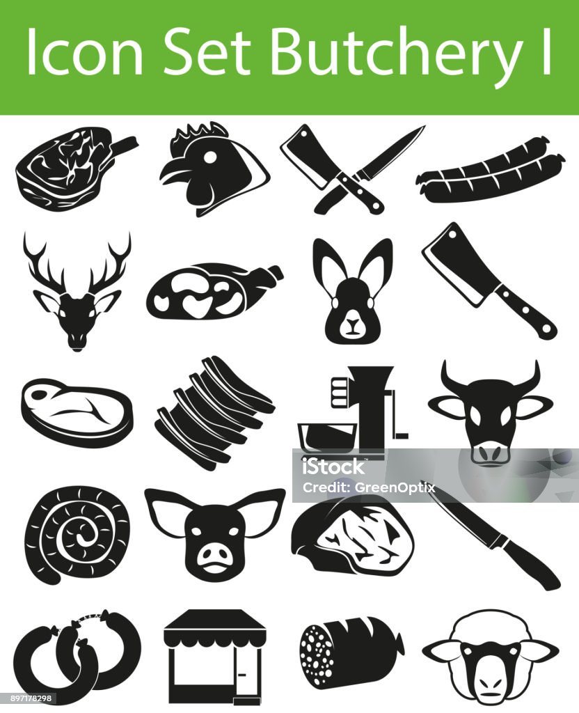 Icon Set Butchery I Icon Set Butchery I with 16 icons for the creative use in graphic design Slaughterhouse stock vector