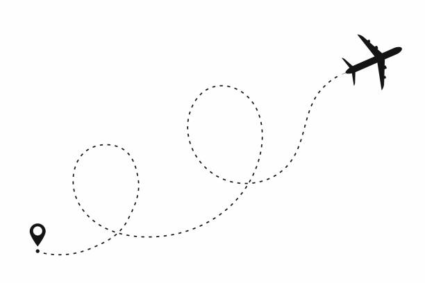 Airplane path in dotted line shape. Route of plane isolated on white background Airplane path in dotted line shape. Route of plane isolated on white background. Vector road map illustrations stock illustrations