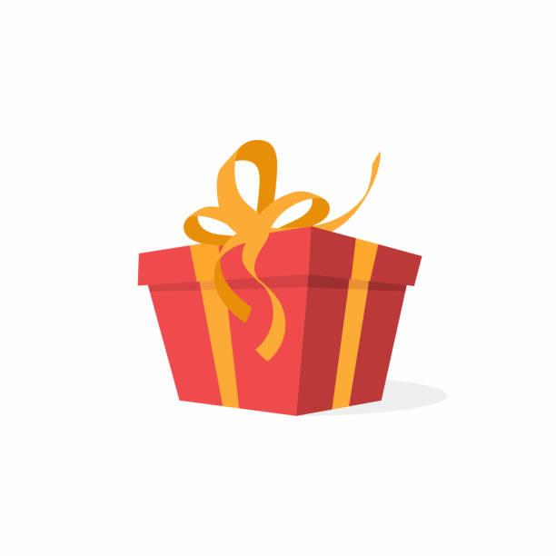 ilustraciones, imágenes clip art, dibujos animados e iconos de stock de caja de regalo de vector con arco y cintas. caja de regalo roja, actual concepto - white background gift christmas wrapping paper
