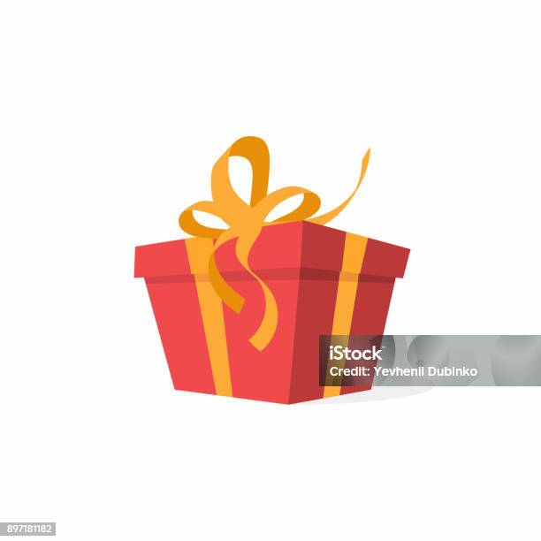 Vector Gift Box With Bow And Ribbons Red Gift Box Present Concept Stock Illustration - Download Image Now