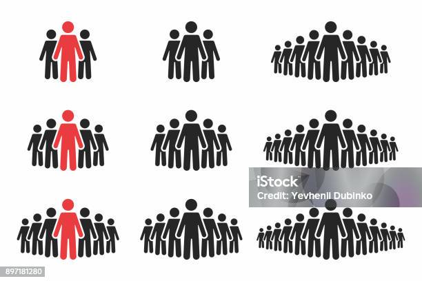Ilustración de Conjunto De Iconos De La Gente Multitud De Gente En Colores Negro Y Rojo Grupo De Personas En Forma De Pictograma y más Vectores Libres de Derechos de Ícono