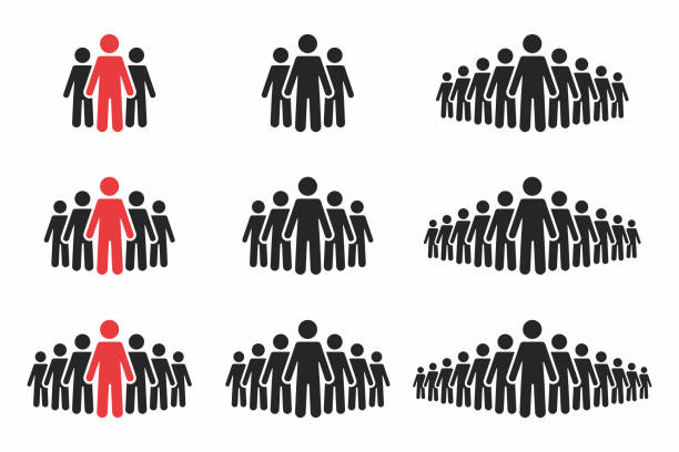 People icon set. Crowd of people in black and red colors. Group of people in pictogram shape People icon set. Crowd of people in black and red colors. Group of people in pictogram shape. Elements for infographic, leadership concept. Vector crowd of people icons stock illustrations