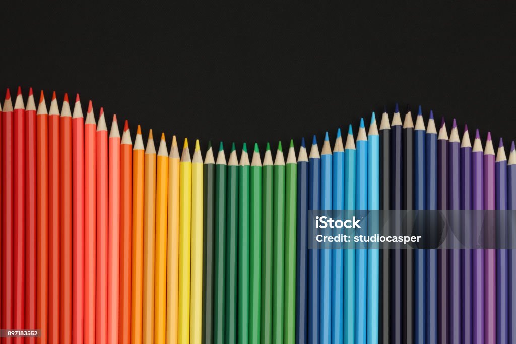 Colorful pencils Color pencils isolated on Black background.Close up. Colored Pencil Stock Photo