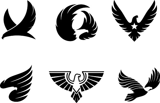 Eagle illustration, vector icon, , set of 6 eagles, eagle symbols