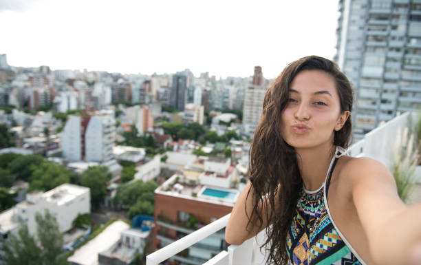 istock Beautiful woman making selfie. 897199454