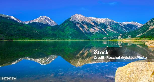 Mirrored Reflection Of Rocky Mountains Highest Peak In Colorado Mount Elbert And Twin Peaks Stock Photo - Download Image Now