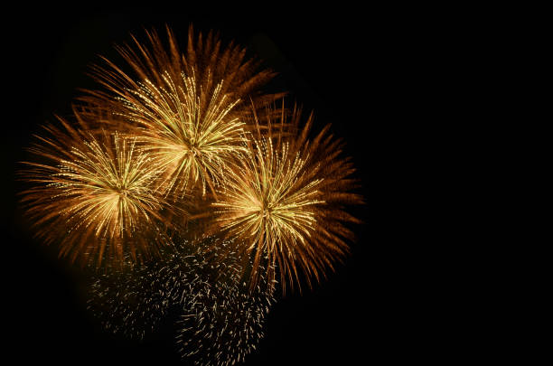 istock Colorful fireworks celebration and the city night light background. 897204602