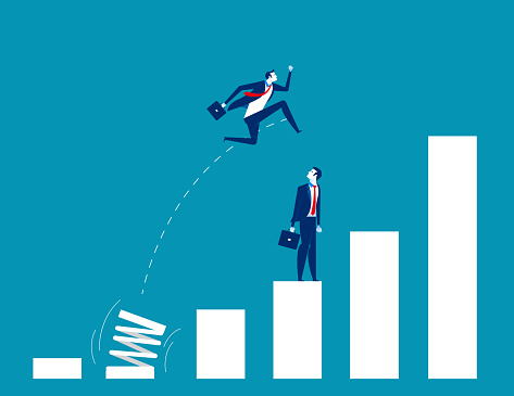 Growth for business. People and jumping. Concept business vector illustration.