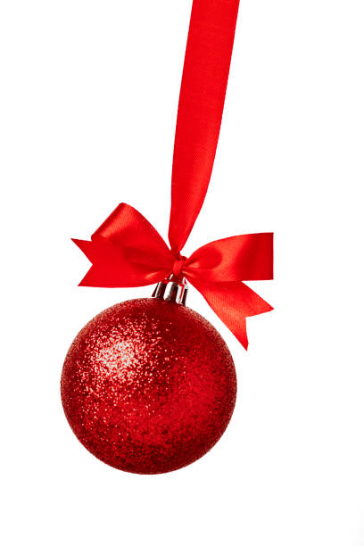 istock Red christmas ball with red bow over white 897232800