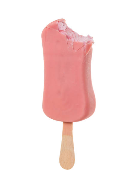 istock Bitten strawberry ice cream in pink glaze 897250462