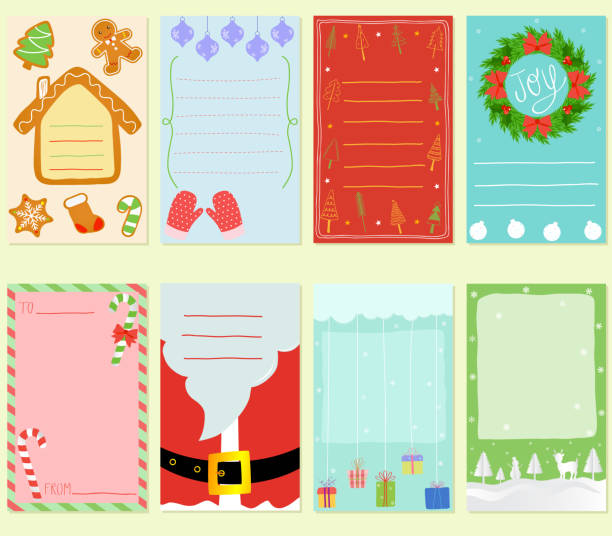 istock Vector illustration of blank simple hand drawn Christmas card invitation, set of cute pastel festive label in different elements 897253324