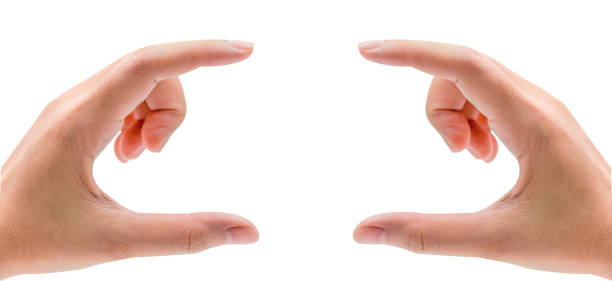 istock Man hands holding or pressing something isolated on white background 897263304